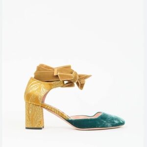 Rochas Velvet Green and Gold Heels